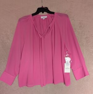 CeCe Pleated Tie-Neck Long Sleeve Blouse Size 2XL